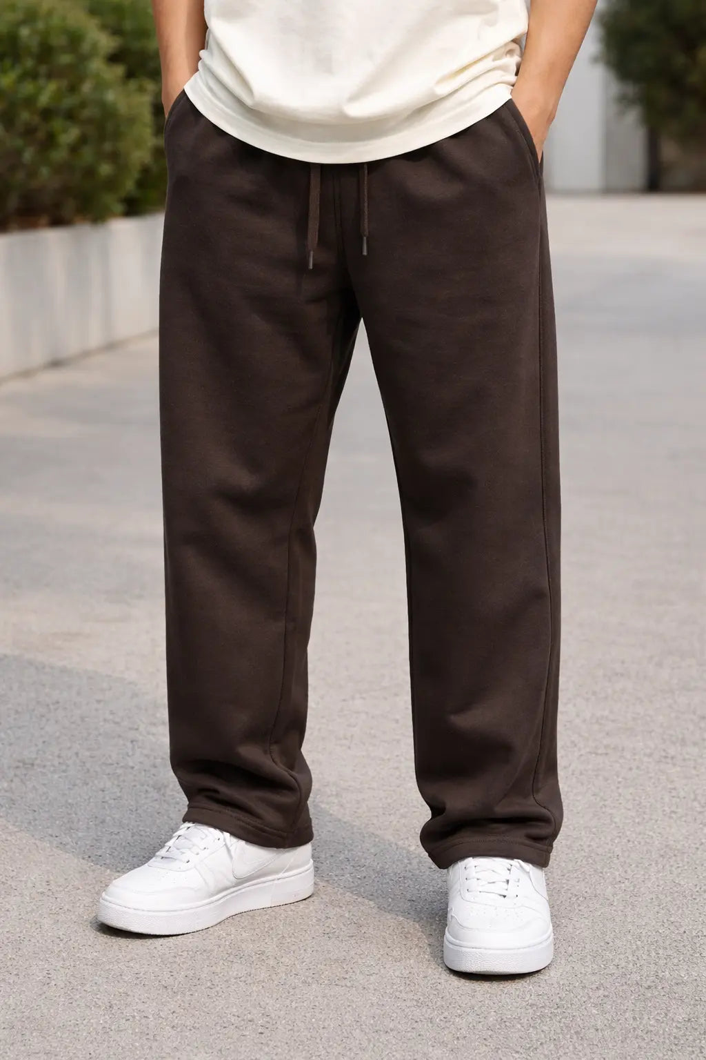 Men wearing brown warm jogger purchased from street thread