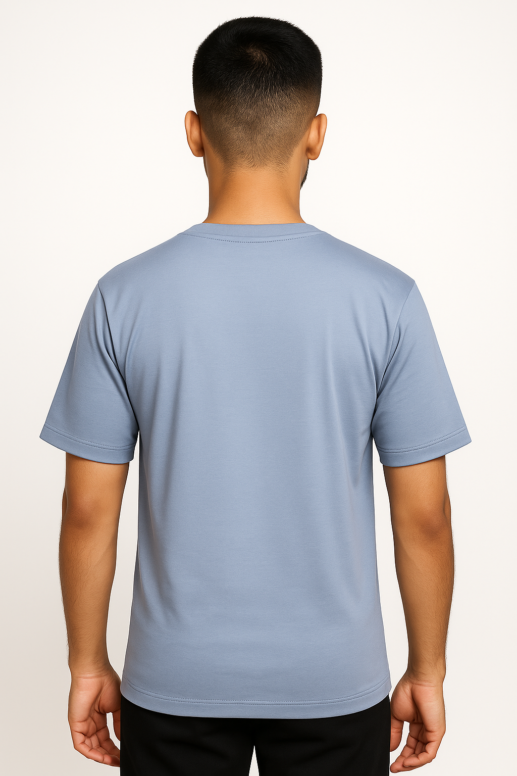 Plain Round Neck Solid Slate Blue Tee