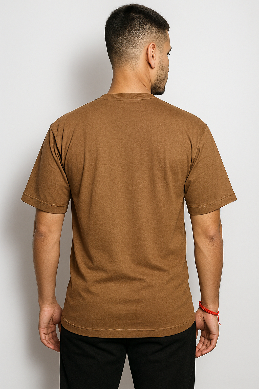 Men wearing brown tshirt back view