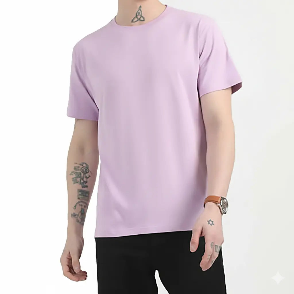 Plain Round Neck Lavinder Solid Tee