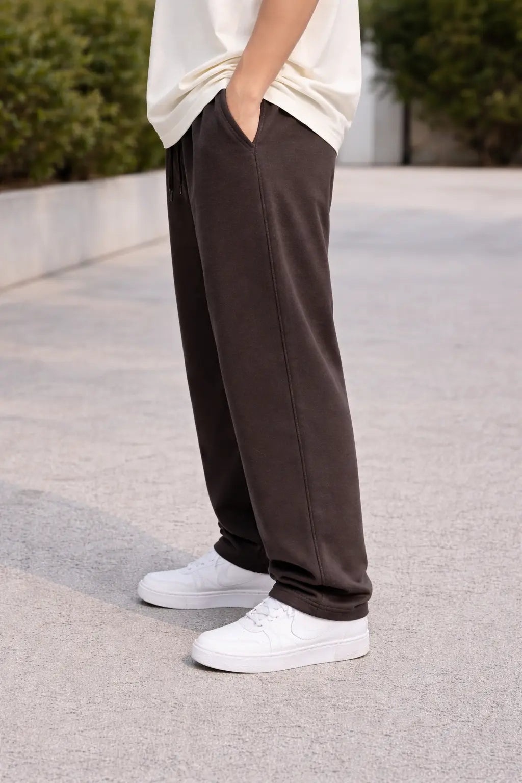 Men wearing brown warm jogger purchased from street thread